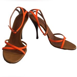 DOLCE & GABBANA Orange Patent Leather Sandal Heels 38